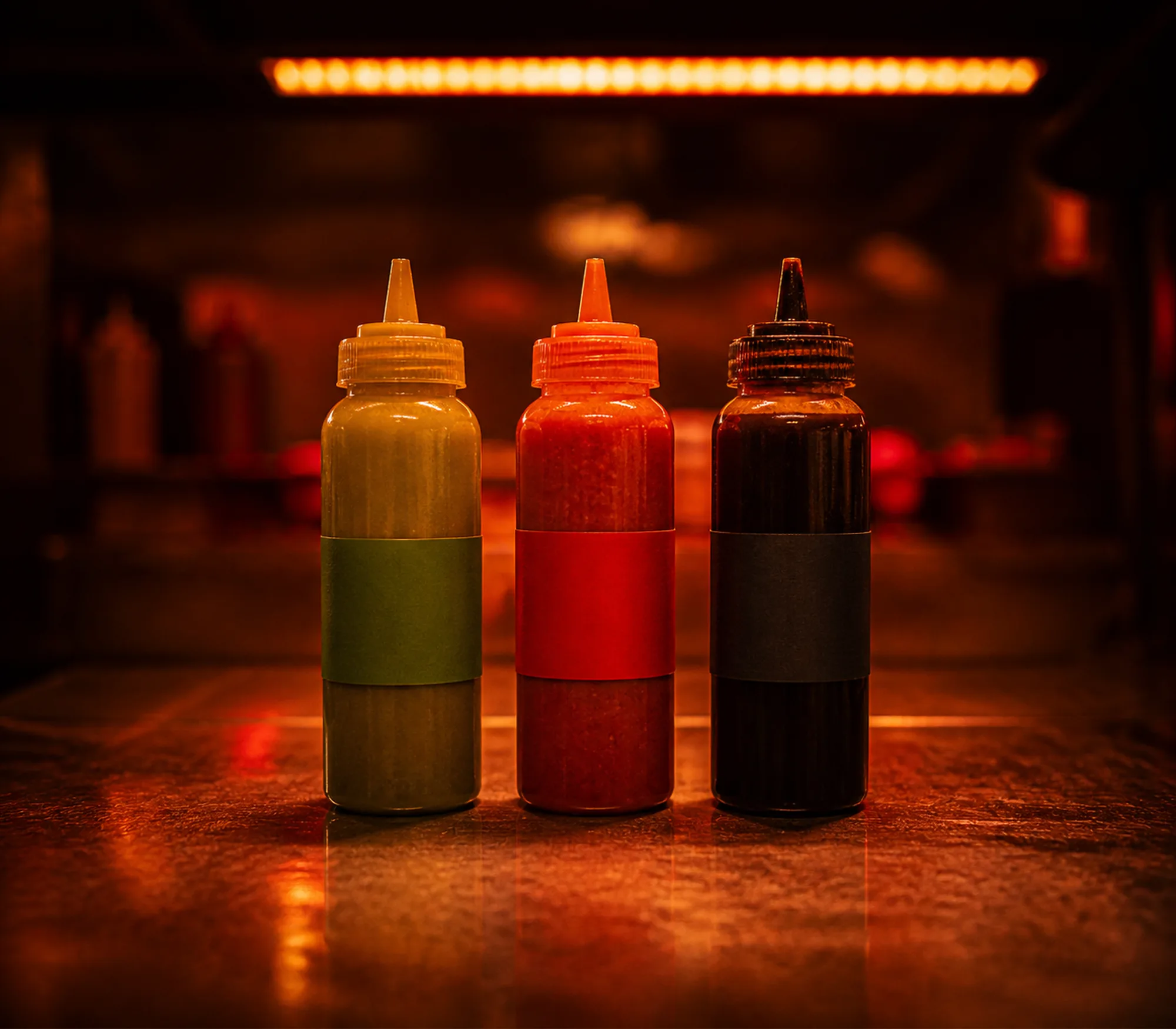 The three bottle set together, front on, packaging visible.