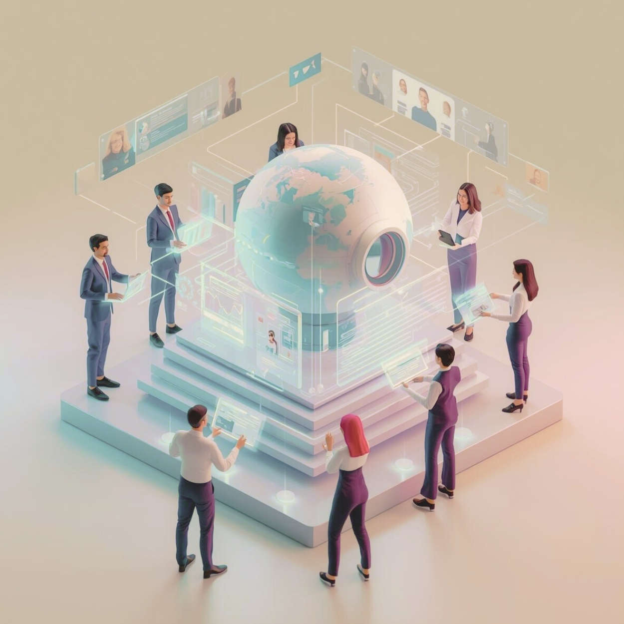 Collaborative team working around a centralized AI knowledge system